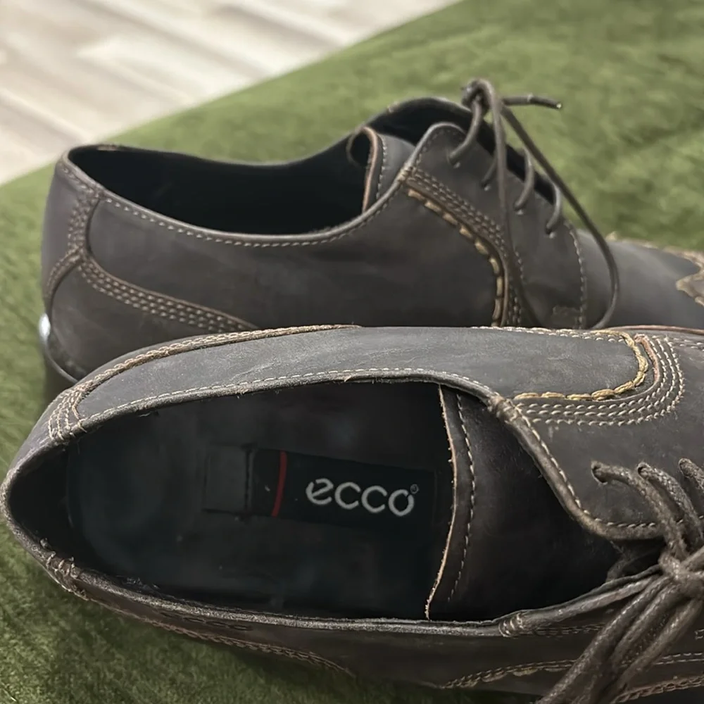 Ecco Brown suede  Leather wingtip Lace Up Shock‎ Point Shoes Mens Size 42 US 9